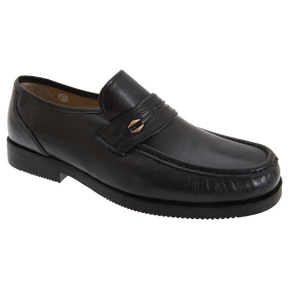 Tycoons Mens Wide Fitting Saddle Trim Moccasin Type Casual Shoes / Black